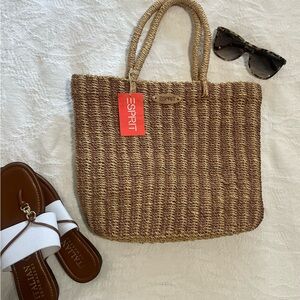 Esprit Straw Tote Bag NWT | Woven Summer Beach Shopper | Neutral Natural